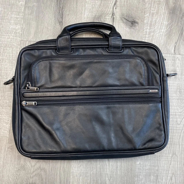 Tumi 15" Leather ALPHA Slim Laptop Bag BLACK Messenger EUC