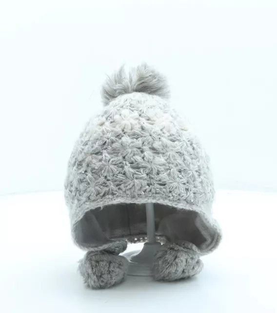 NEXT Girls Grey Acrylic Bonnet Size S - Pom Pom