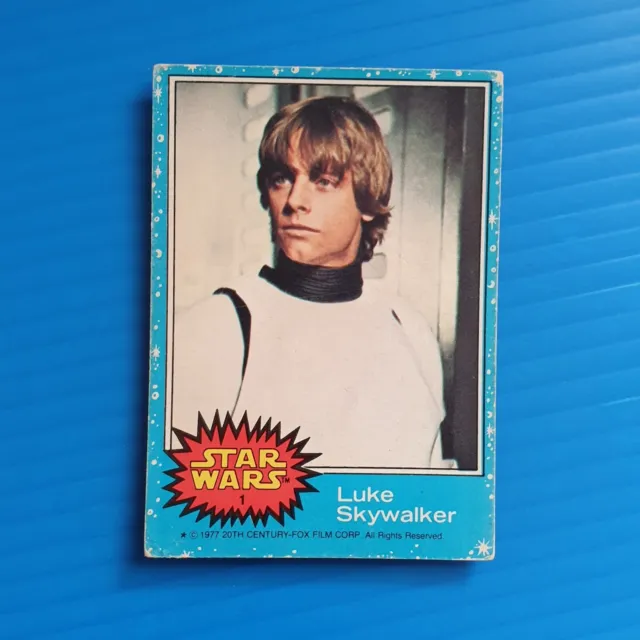 1977 Topps Uk Luke Skywalker Rc #1 Rookie Gum Card Blue Set Star Wars No Creases