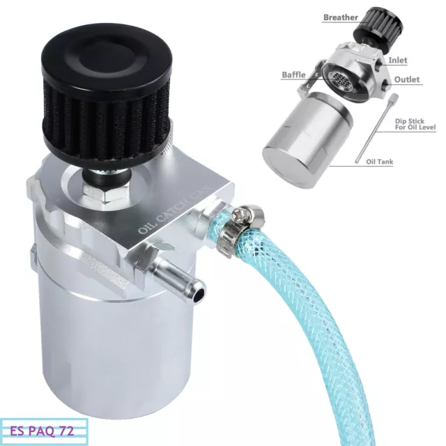 0.3L Tanque de Captura Aceite Respirador Oil Catch Tank Aluminio Universal Plata