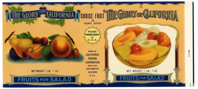 THE GLORY OF CALIFORNIA Brand, Fruit *AN ORIGINAL 1930’s TIN CAN LABEL* G28