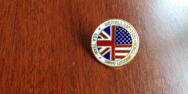 Vintage World University Games Sheffield GBR 1991 USA Team Lapel Badge 1990s