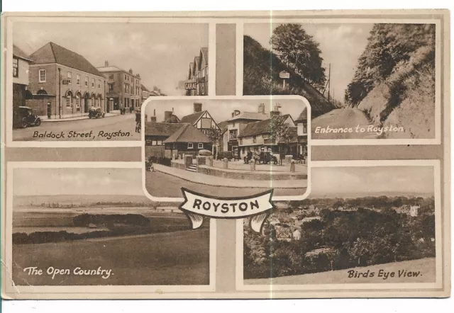 Very Nice Rare Old 5 View Postcard - Royston - Hertfordshire C.1939