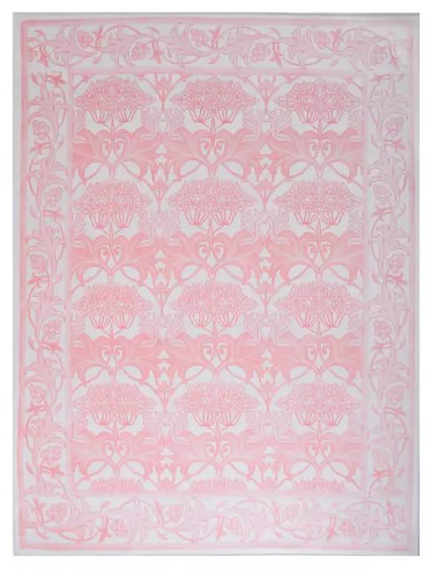 8X10 Modern Pink William Morris Washable Rug Built-in Padding