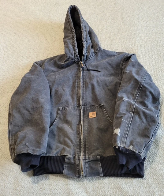 Carhartt J130 BLK Duck Hooded Quilt Lined Men's Work Jacket Small