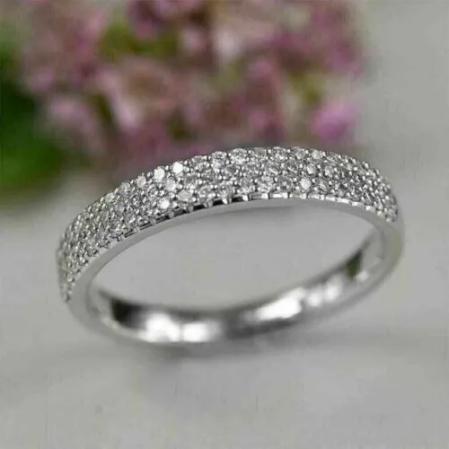 14k White Gold Plated Simulated Diamond Wedding Ladies Anniversary Band Ring 2Ct