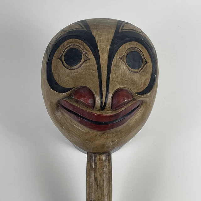 VTG HAIDA STYLE Handcrafted Face Rattle 12” Pacific Coast Native American NICE!