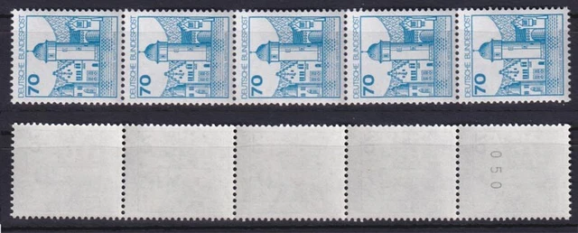 Bund 918 RM 5er Streifen mit gerader Nummer Burgen+Schlösser 70 Pf postfrisch