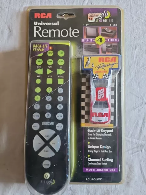 RCA UNIVERSAL REMOTE CONTROL RCU4GLWC NITEGLO Backlit TV VCR CABLE w/ NASCAR CAR