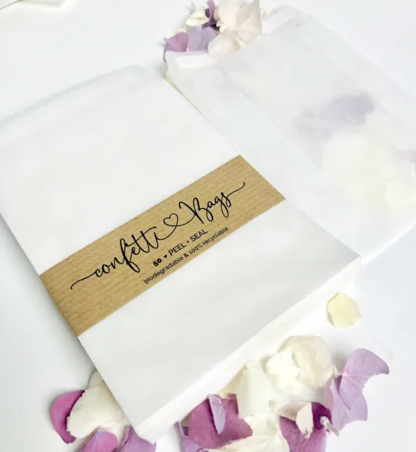 Confetti  Bags biodegradable Glassine 25/50 Peel + Seal  wedding Stamps-Soap Eco