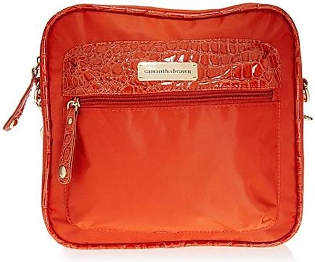 Samantha Brown Lightweight Organizer Crossbody Bag Purse Croc Trim ~ Orange