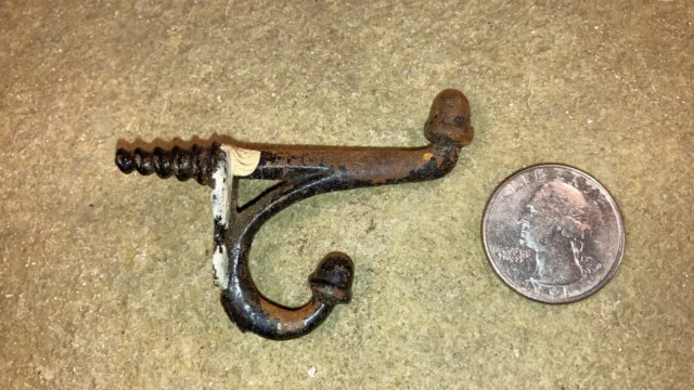 Small Antique Cast Iron Double Acorn Tip Coat Hat Hook Screw Back 2