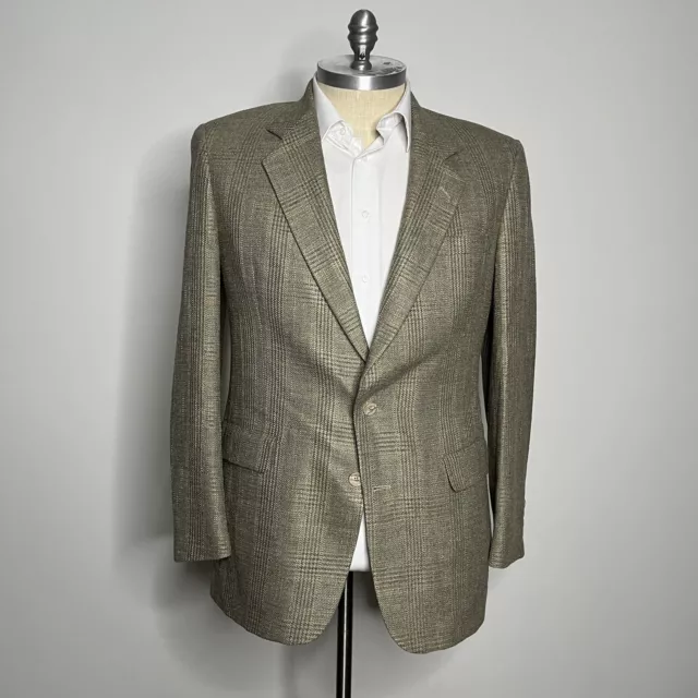 Hart Schaffner & Marx Blazer Mens Brown Glen Plaid Check Silk 44L