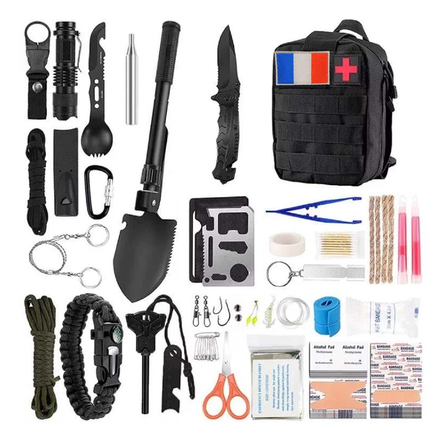 Kit de Survie Sac Complet - Trousse de Secours - Mini Pelle Pioche Pliante 