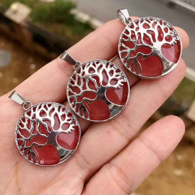 3pcs Cheery Quartz stone Tree of life Pendants Chakra Reiki Healing Amulet
