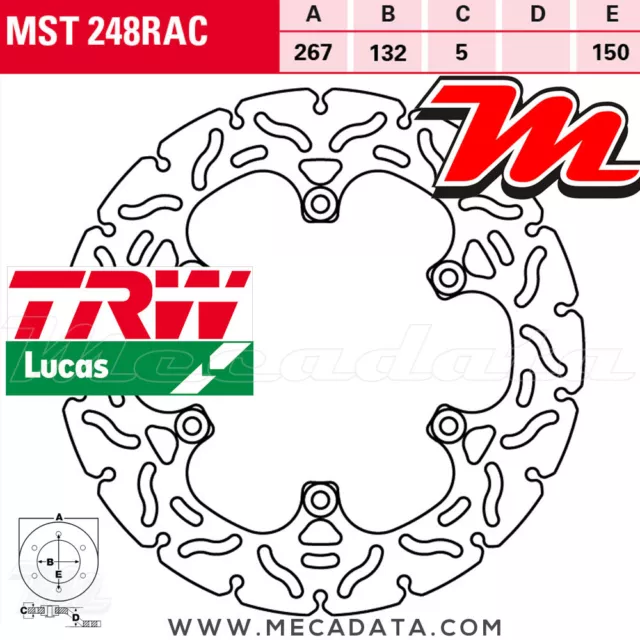 Disque de frein Arrière TRW Lucas MST 248 RAC Yamaha MT-01 1670 (RP12) 2006