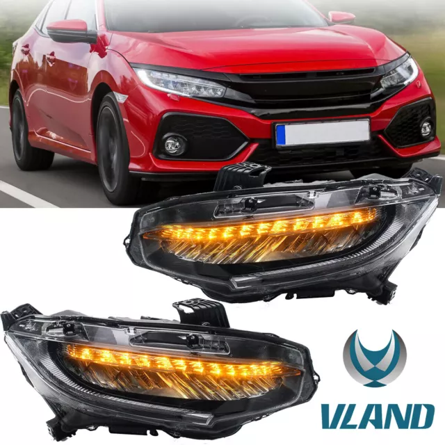 VLAND LED Projecteur Phares Séquentiel Clignotants DRL Pour 2016-21 Honda Civic