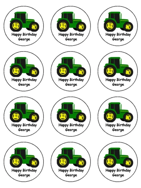 Cake Topper 24 Personalised Edible Rice Paper Tractor Cups – Perfect ...