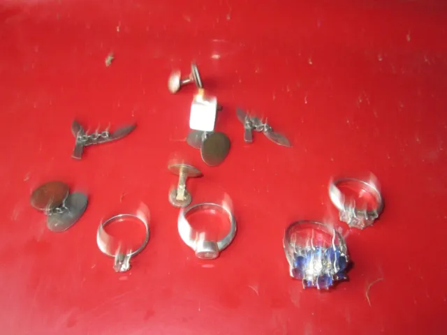 costume jewellery 4 rings 3pairs cufflinks. stamp marks on most.