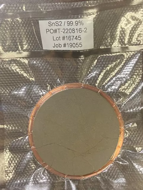 SnS2 sputter target, 99.9%, 3" Dx 0.125" thick, bonded to AJA style BP, cracks