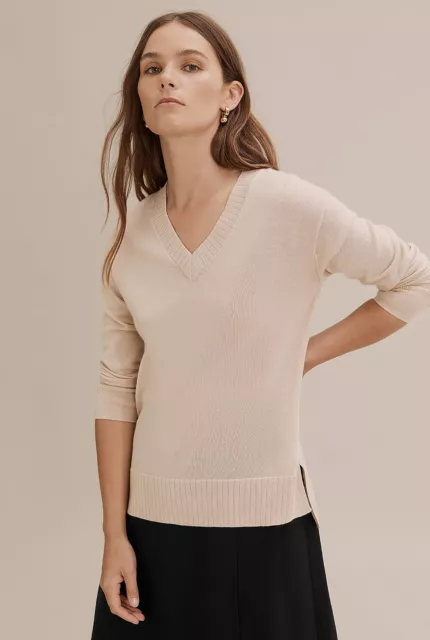 NWT Country Road Merino Wool V-Neck Knit [Medium] Jumper Ribbed Tunic Sweater