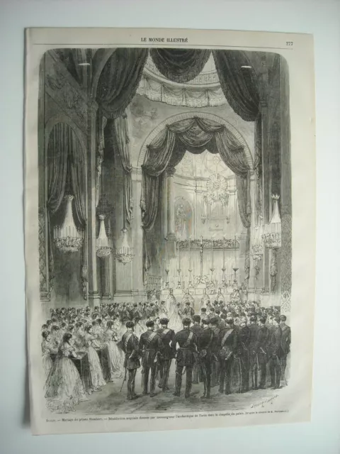Gravure 1868. Italie. Mariage Du Prince Humbert. Benediction Nuptiale A Turin...