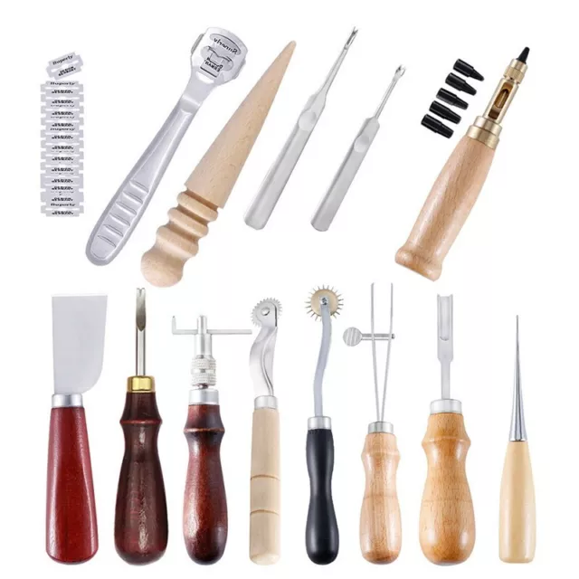 14 piezas hágalo usted mismo costura manual punzón grabado chal trabajo silla de montar cuero artesanal conjunto orificio