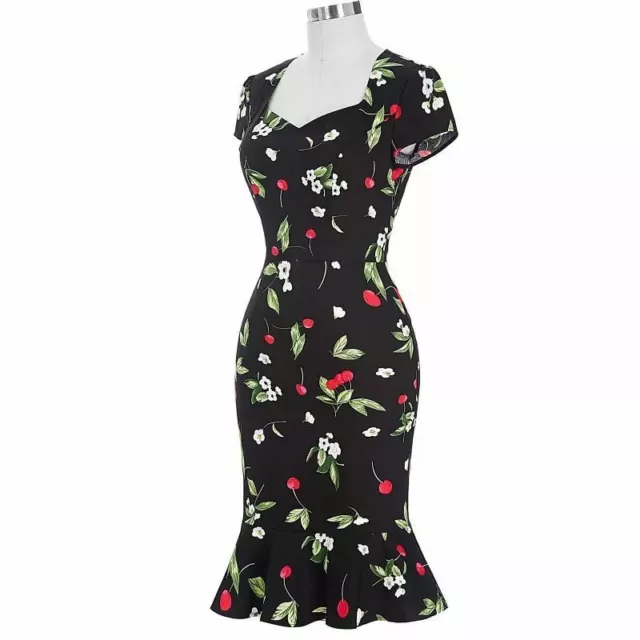 Vestito pin up nero fiori ciliege anni 40 50 60 donna ragazza vintage rockabilly