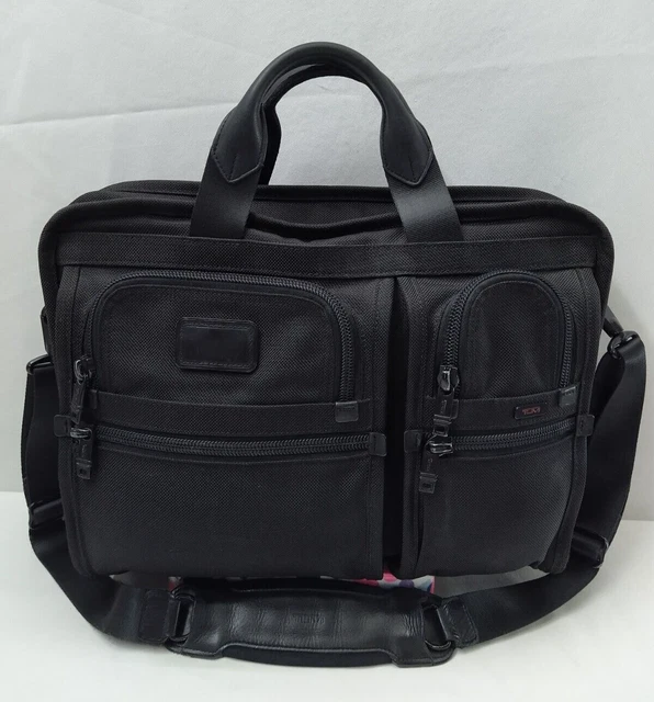 Tumi Alpha  Black Nylon Leather Trim Pockets Briefcase Messenger Laptop Bag