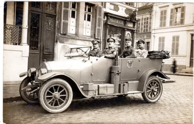 Foto AK Soldaten Stab Auto Kraftfahrer St.Quentin Frankreich1914 Feldpost 38 WK1