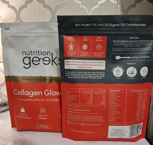 2X NUTRITION GEEKS Collagen Glow Up Powder 14000mg 420g 30 Servings 2 ...