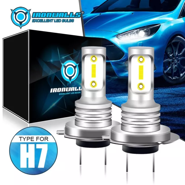 2x H7 LED Headlight Bulbs Conversion Kit High Low Beam Super Bright 6500K White