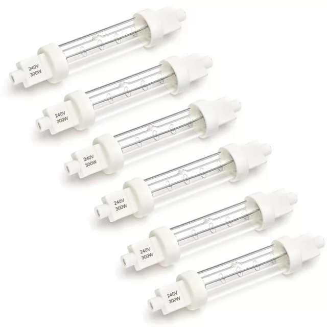 6 X JACKETED FOOD SAFE PUSH FIT GANTRY HEAT LAMPS BULBS LIGHTS R7 118 120mm 300w