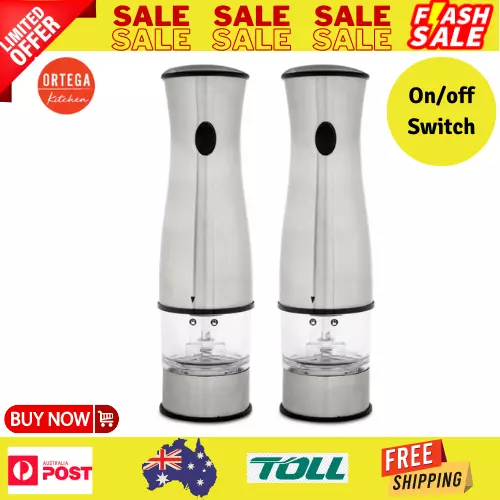 Ortega Kitchen Salt and Pepper Electric Grinder Set of 2 - Stainless Steel