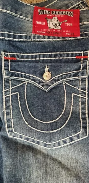 TRUE RELIGION MENS Jeans Distressed Ricky Super T w/flap 40 Blue NWOT ...