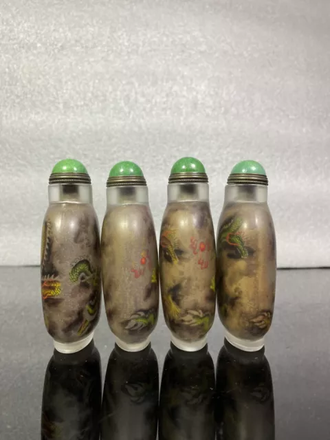 4PCS Collect China Inside Painting Glass Zodiac Animal Dragon Snuff Bottle 神龙在天 3