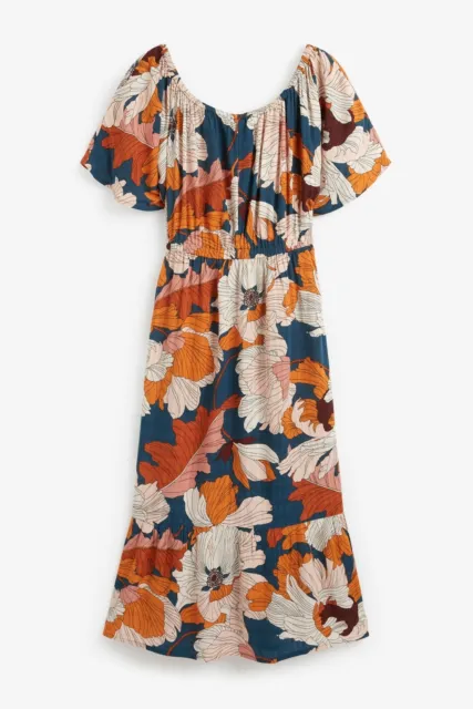 NEXT Navy Floral Print Off The Shoulder Midi Sun Dress Size 14 BNWT Beach Summer