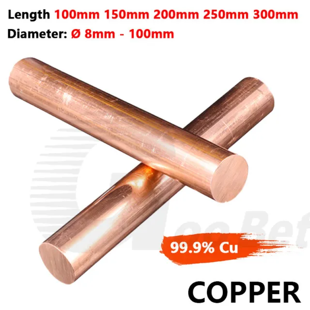 Length 100/150/200/250/300mm 99.9% Pure Copper T2 Cu Round Rod Rar Dia 8mm-100mm