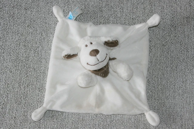 Tex Baby Doudou Mouton Agneau Plat Blanc Taupe Bandana Marron Noeuds Etat Neuf