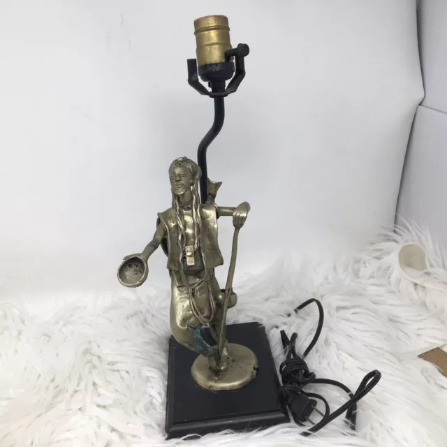 African Tribal Art Bronze Dogon Statue Man With Cup Walking Stik Repurposed Lamp