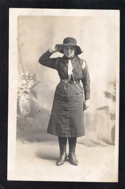 Postcard Exeter Devon girl guide in uniform saluting RP early