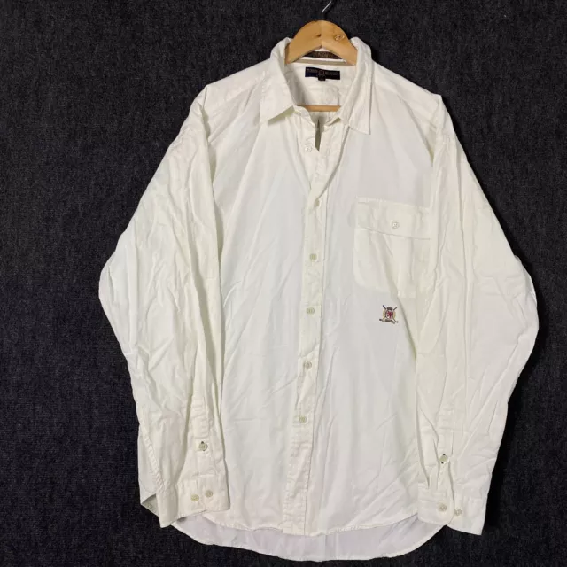 Tommy Hilfiger Golf Mens XL Long Sleeve Button Up White Pocket Crest USA