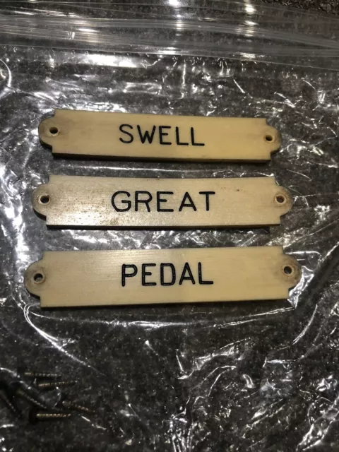 Vintage Pipe Organ Label Tag Lot Pedal Great Swell Parts Name Plate Division