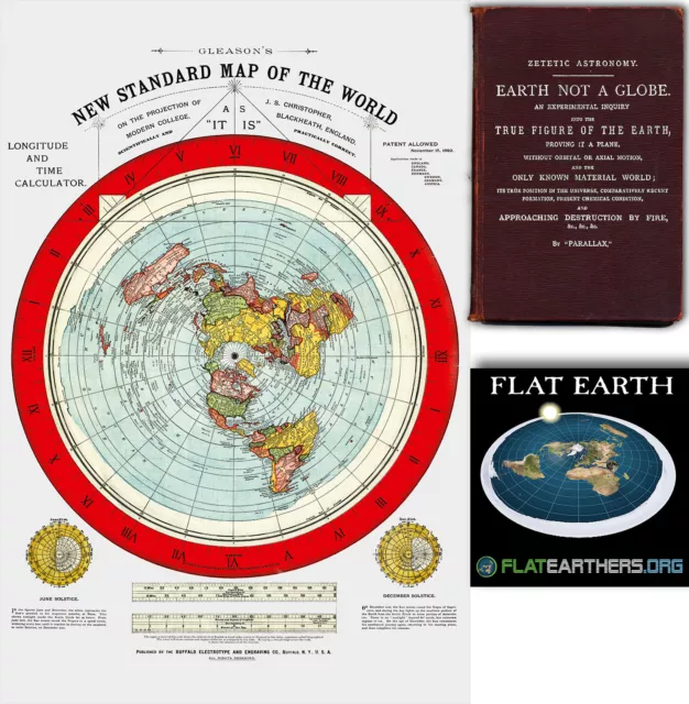 Flat Earth Map - Gleason's New Standard Map Of The World - Medium 18 x 24"  1892