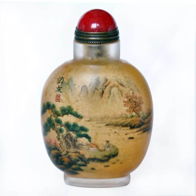 Chinese Glass Interior painting Snuff Bottle landscape paintin gcall on friends