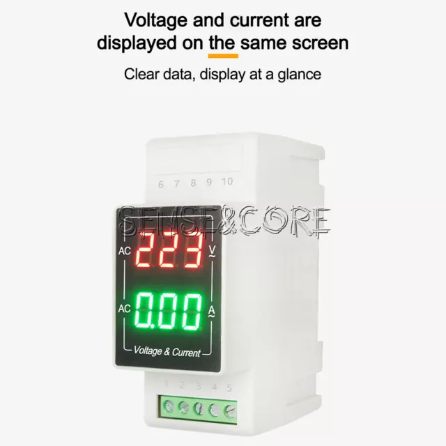 DIN Rail LED Digital Voltage Current Meter AC380V Single-phase 220V Dual Display