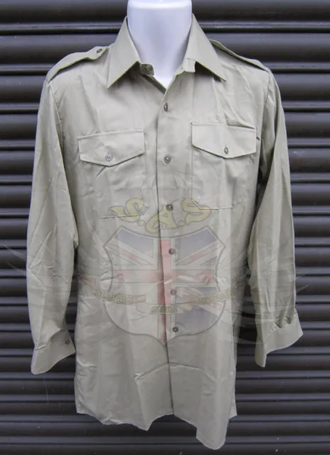 New British Army Surplus Mans Light Olive Cotton Long Sleeve Shirt-Fancy/Parade