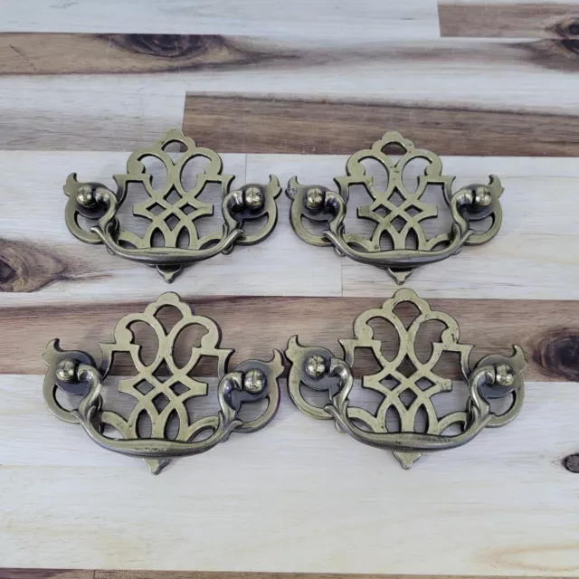 4 VTG Keeler Brass Co KBC 1522 Chippendale Lattice Batwing 3" Bail Drawer Pulls