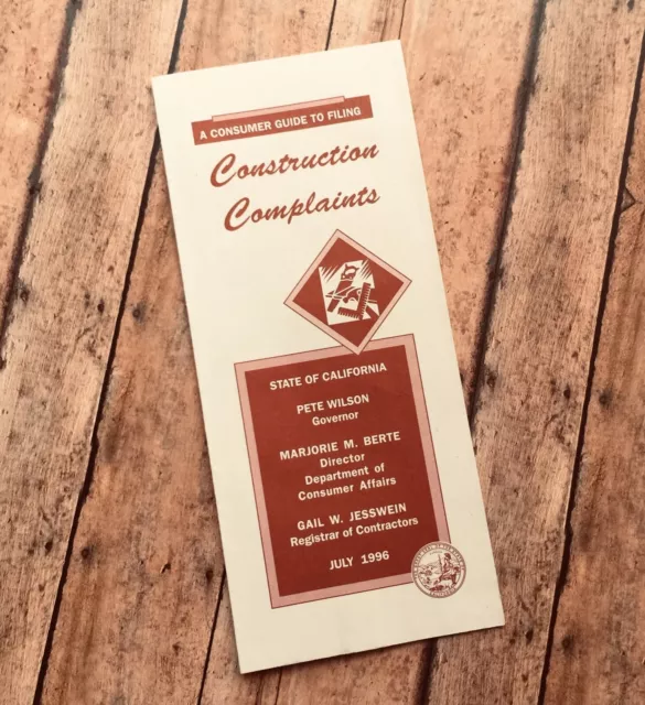 Vtg 1996 Consumer Affairs Guide Construction Complaints State of Calif. Paper