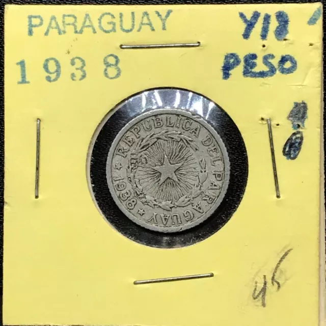 Paraguay - 1938  1 Peso - Aluminum - Rare Coin KM# 16